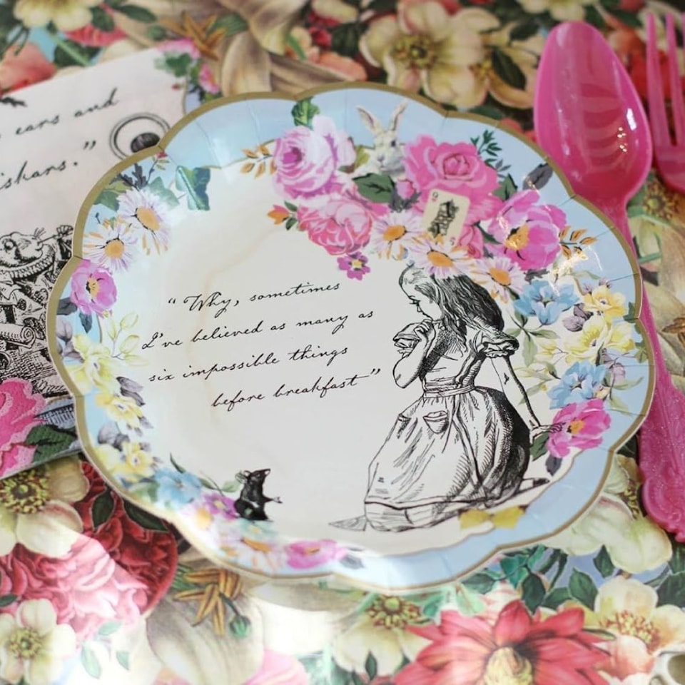 image 1 of Talking Tables Alice Wonderland Paper Plates - 3 Designs - Tea Party Tableware - 144 Pack