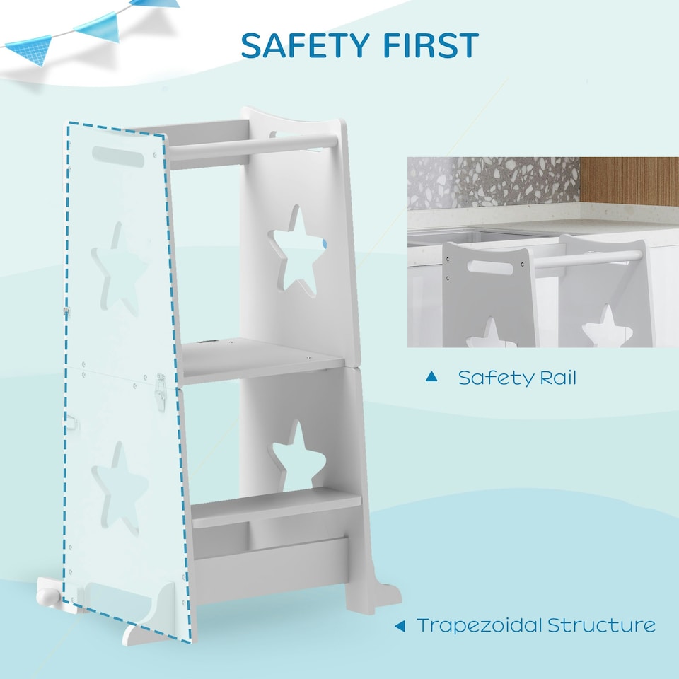 image 1 of AIYAPLAY 2-in-1 Toddler Step Stool with Safety Rail for Kitchen, White 