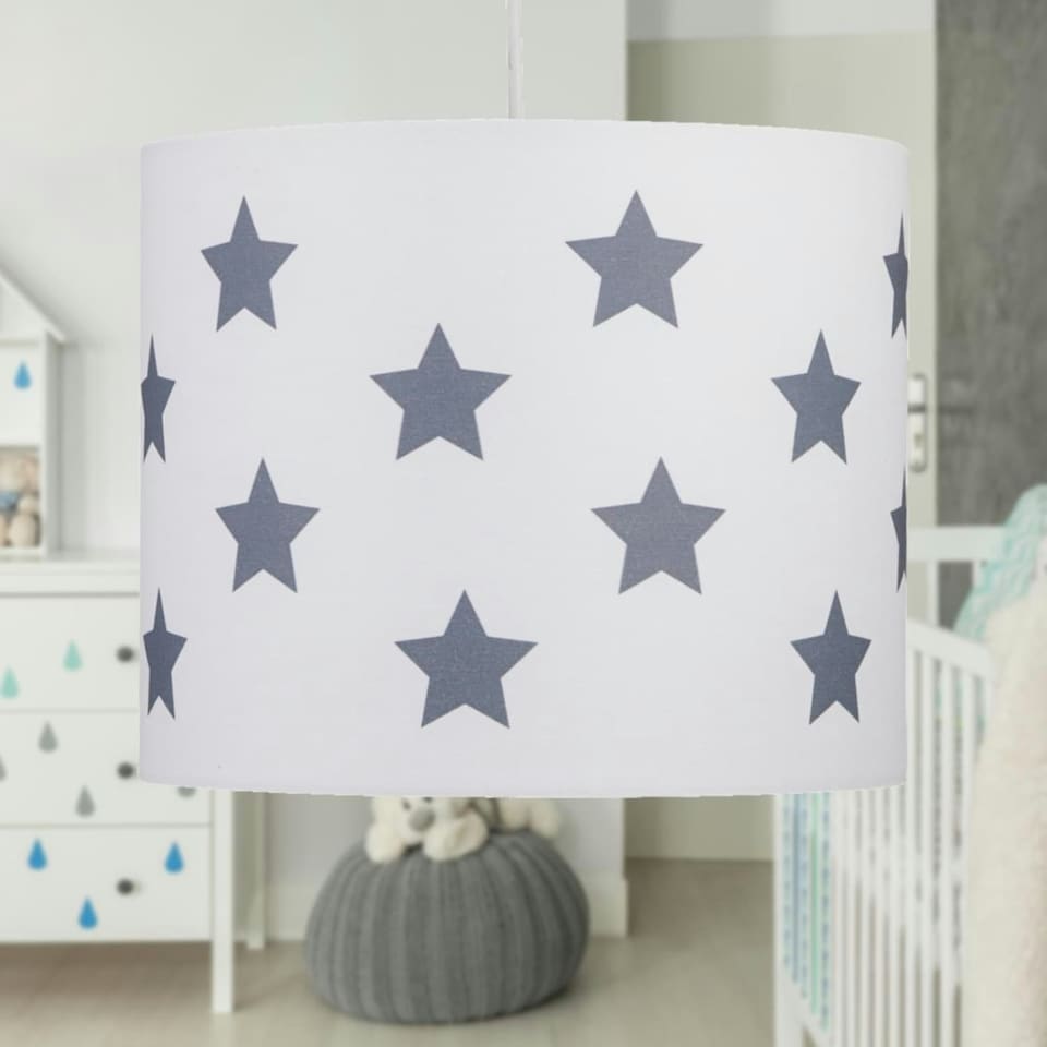 image 1 of First Choice Lighting Set of 2 White with Grey Stars 25cm Light Shades Grey