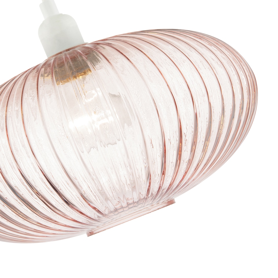 image 1 of Modern Designer Soft Pink Line Ribbed Glass Oval Pendant Lamp Shade | Pink
