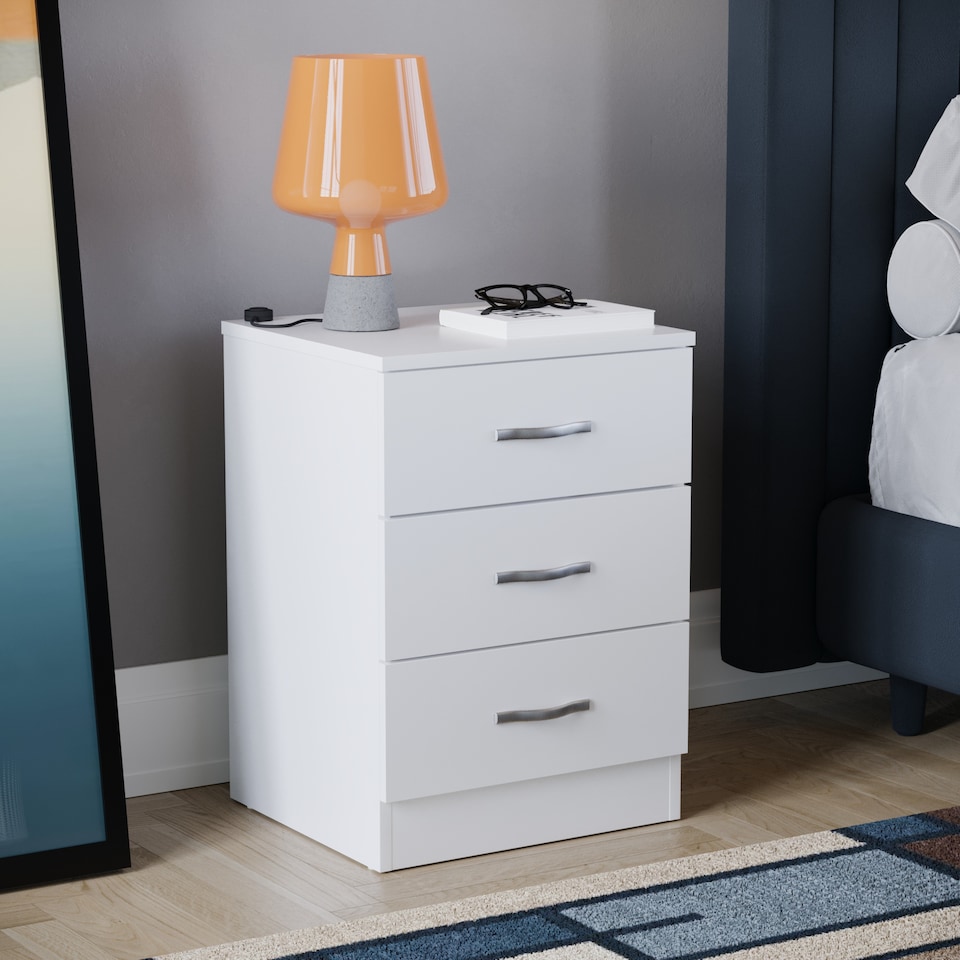image 1 of Vida Designs Riano 3 Drawer Bedside Chest Cabinet Table Nightstand, White