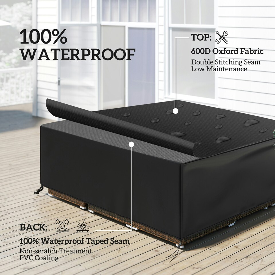 image 1 of Outsunny Large Garden Set Square Cover Outdoor Furniture Waterproof Resist Fade Black | Black