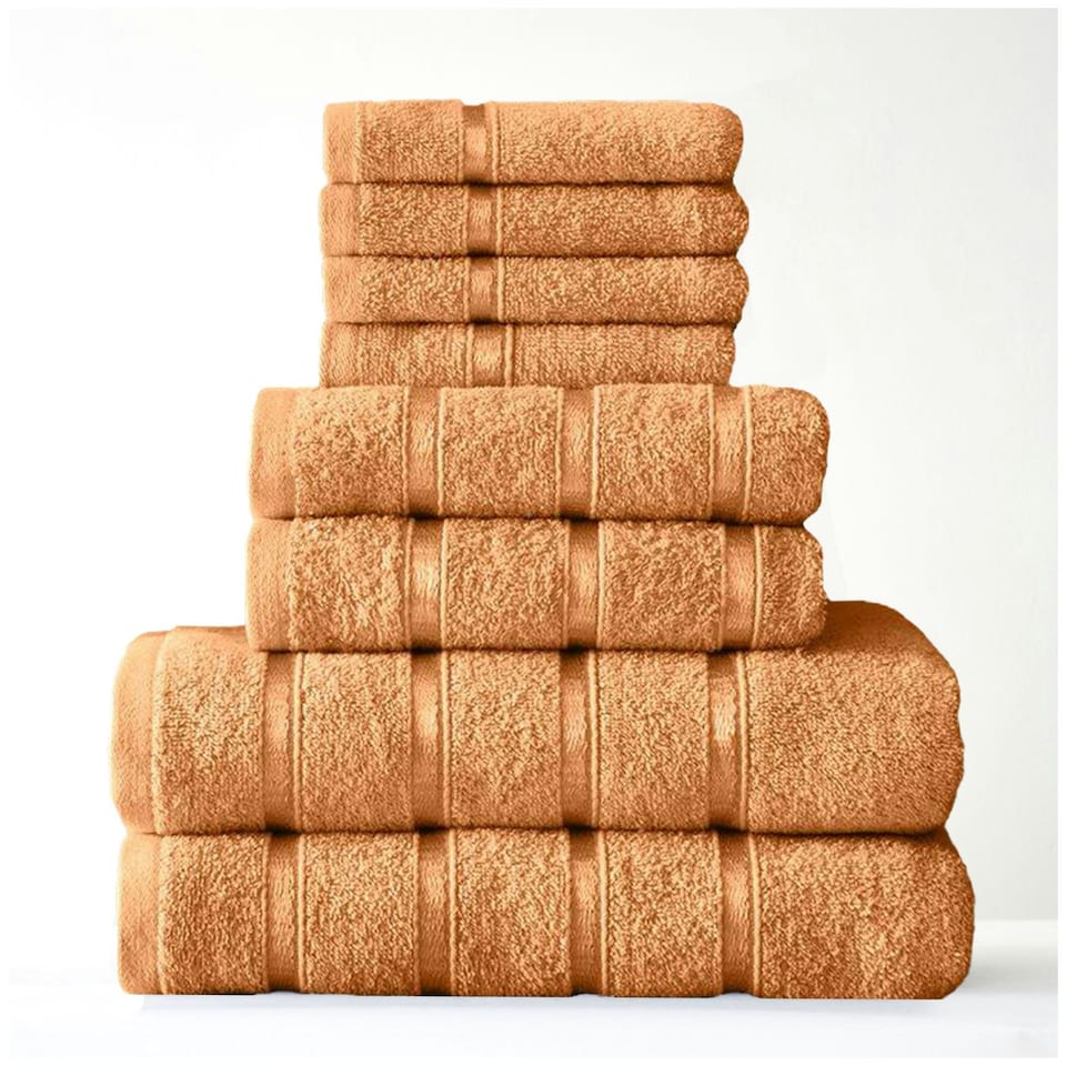 image 1 of VELVETIO 8 Piece Towel Bale Set Boston Shiny Stripe Pattern - 100% Cotton, 450 GSM Orange | Peach