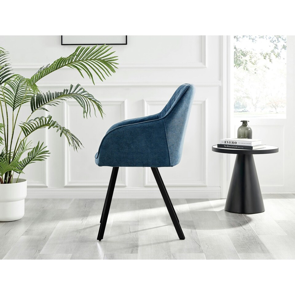 image 1 of Furniturebox 2x Falun Blue Fabric Black Leg Dining Chairs