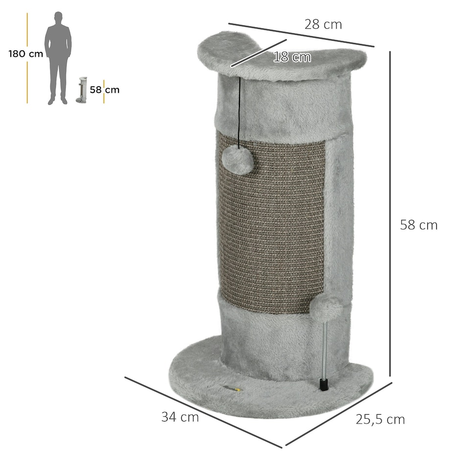 image 1 of PawHut Claw Scratcher Corner Wall, with Plush Sisal Toy Balls, 58cm, Grey