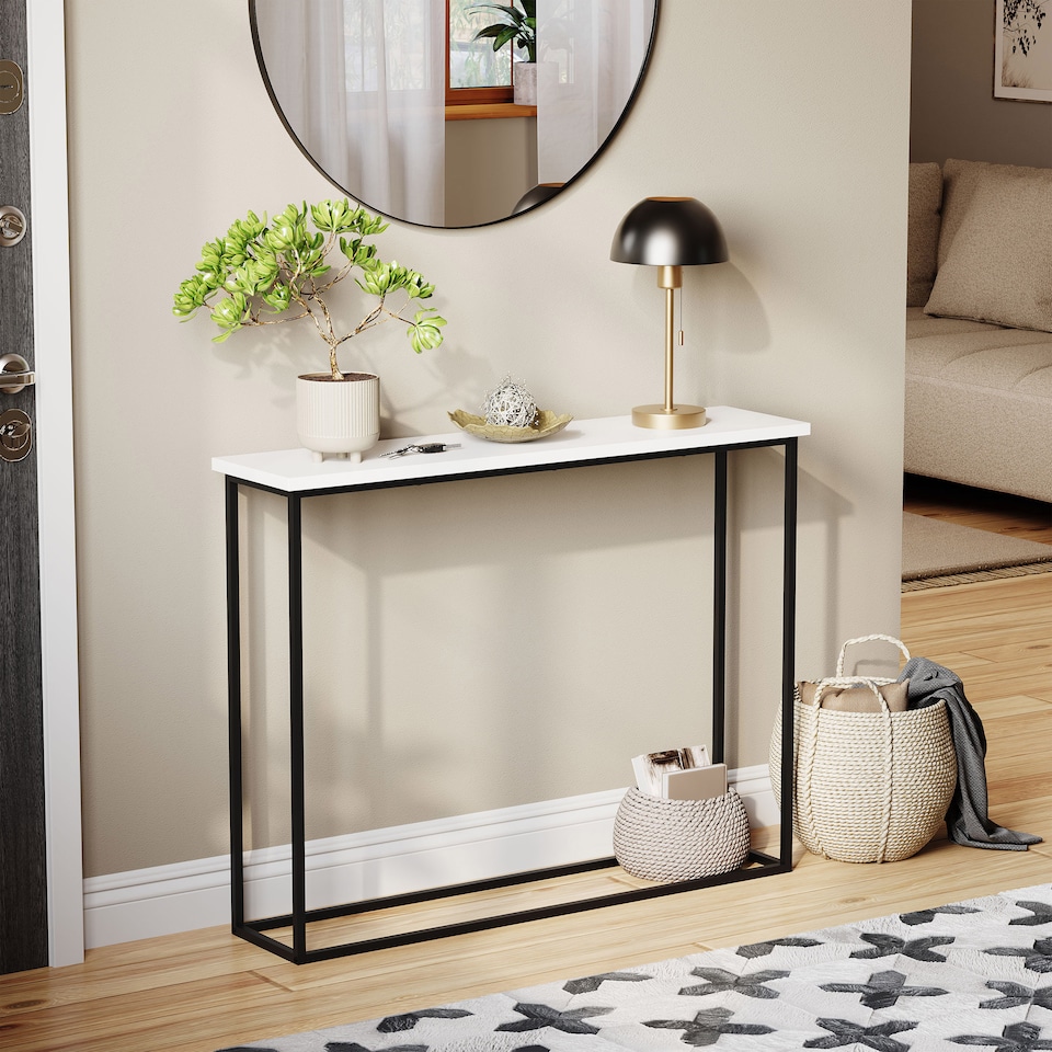 image 1 of Vida Designs Console Table With Metal Leg, White & Black | Black | White & Black