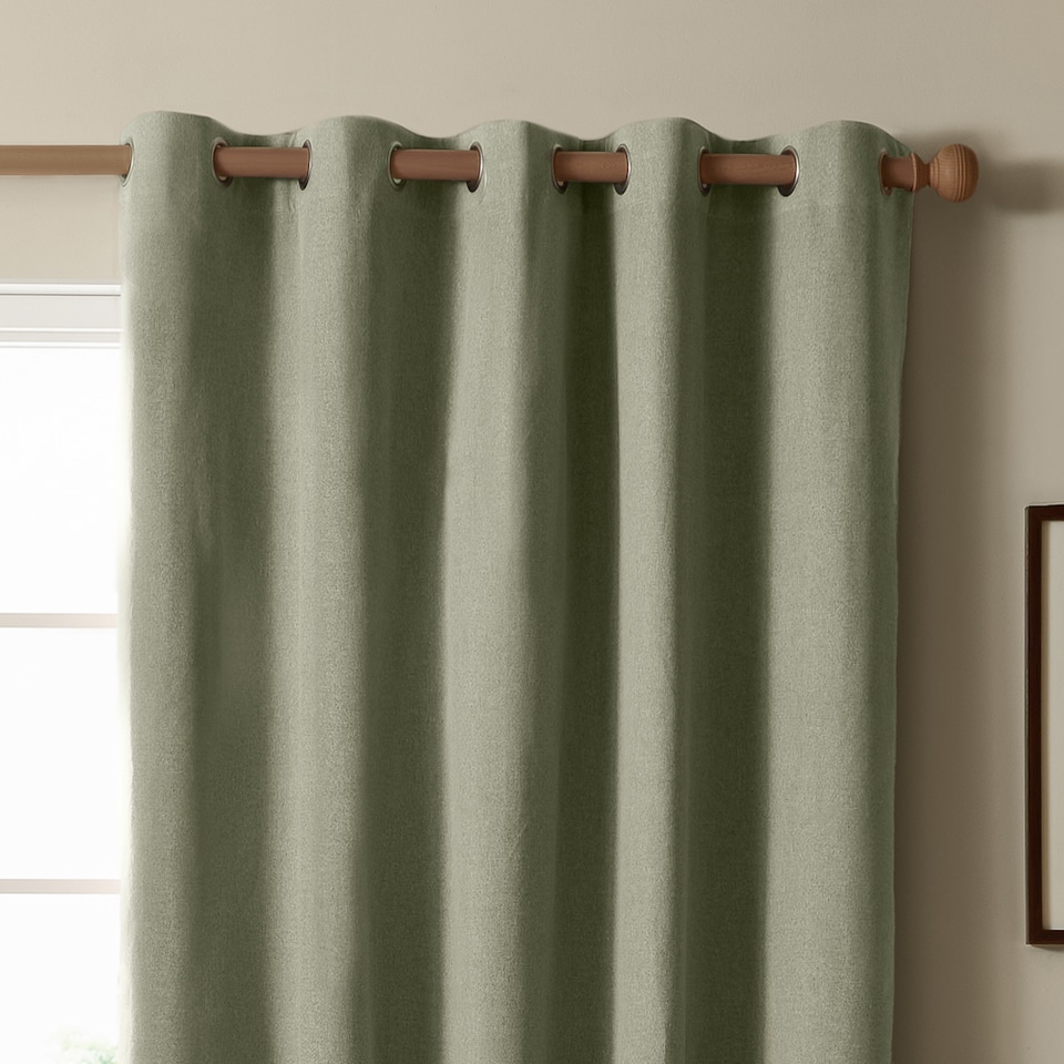 image 1 of Furn The Ultimate Blackout Textured Woven Eyelet Curtain Pair | Green | Sage | 1
