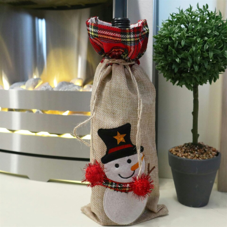 image 1 of Christmas Snowman Wine Bottle Cover - 15x35cm