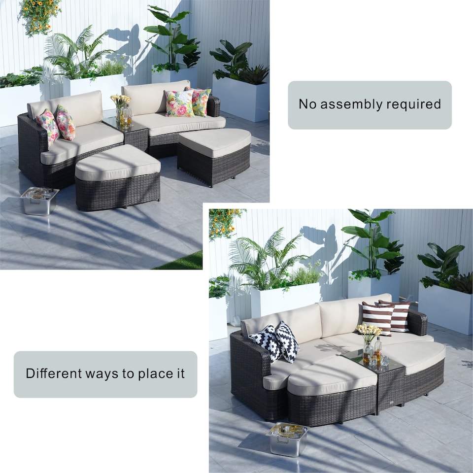 image 1 of Direct Wicker Outdoor Garden Rattan Sun Lounger with Coffee Table
