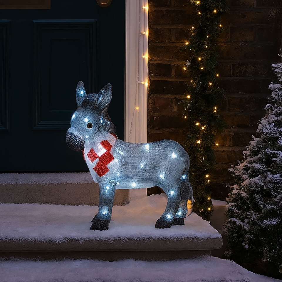 image 1 of Neo 34 cm Donkey Acrylic Christmas Light 30 Cool White LED Christmas Light Battery Powered Outdoor Indoor Festive Decoration Ornament Auto Timer