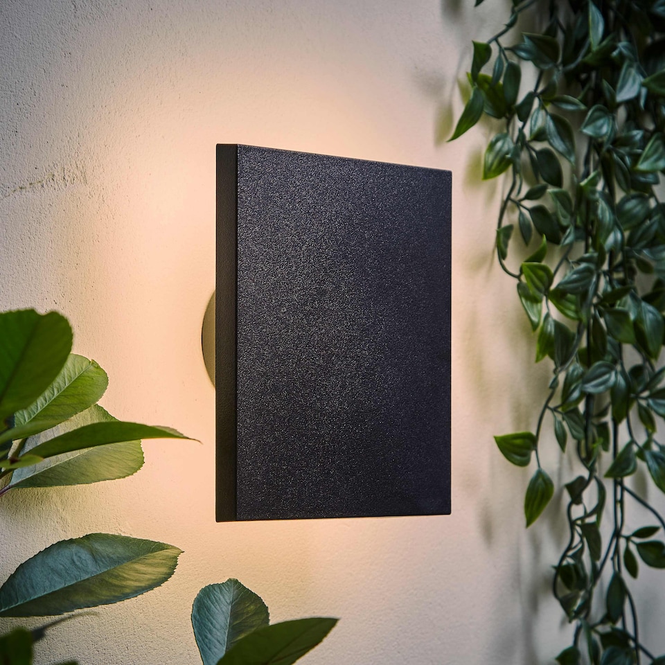 image 1 of ValueLights Chad Black Backlit Square IP65 LED Outdoor Wall Light | Black