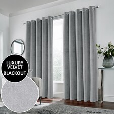 Luxury Enhanced Living Grey Velvet, Supersoft, Blackout, Thermal Pair of Curtains with Eyelet Top - 90 x 90 inch (229x229cm)