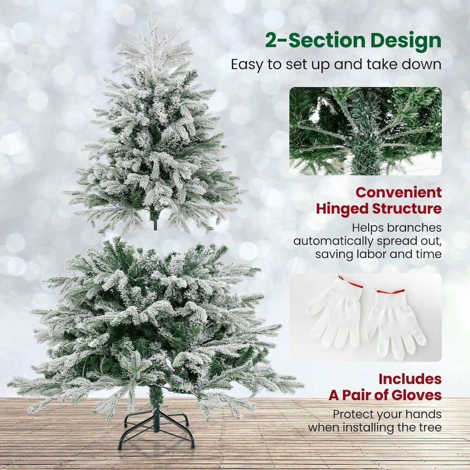 image 1 of COSTWAY 4.5FT Pre-Lit Artificial Christmas Snow-flocked Xmas Tree Green | One Size