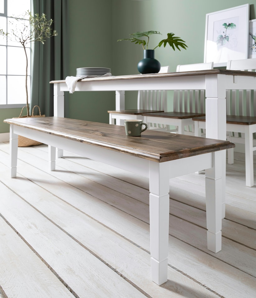 image 1 of Hallway Bench Kitchen Dining Entryway in White and Dark Pine Canterbury 157cm | White | L