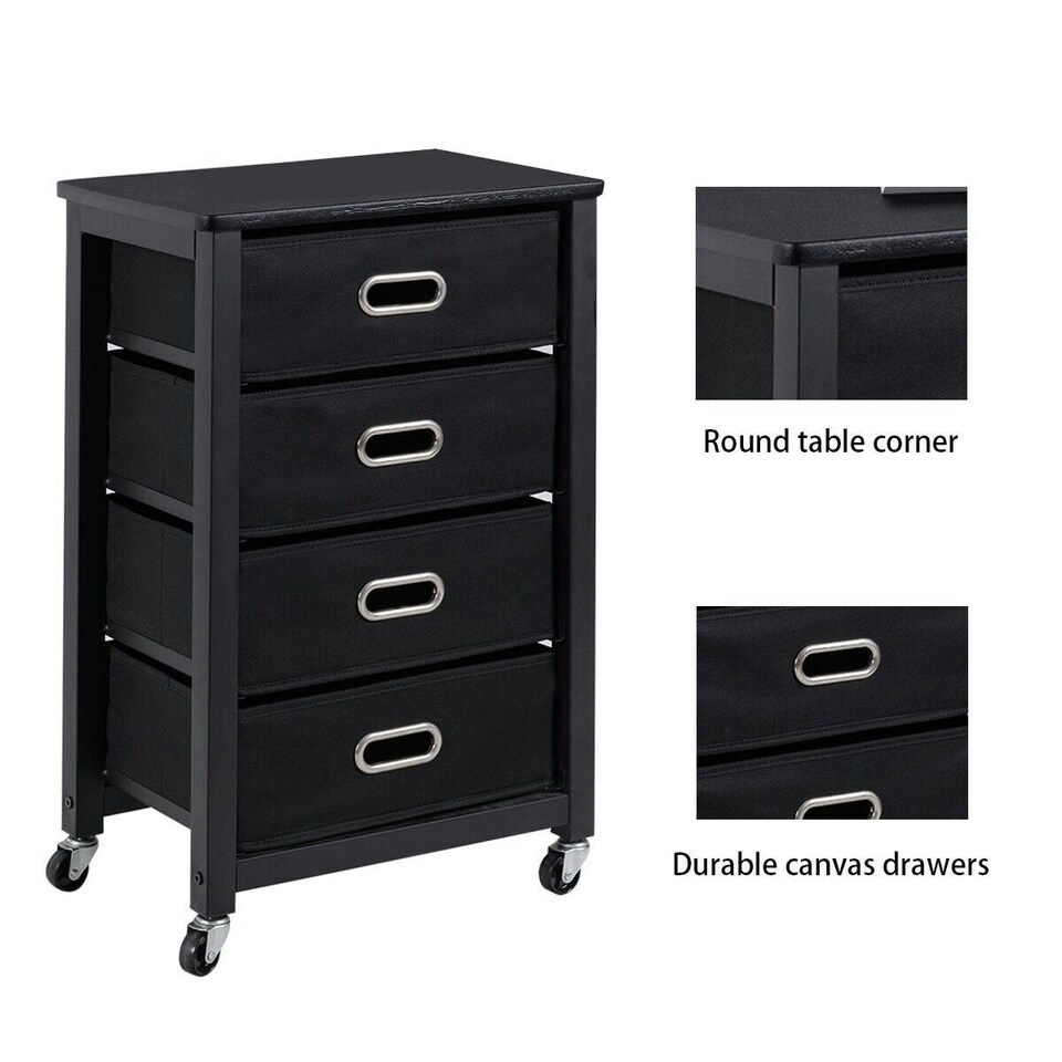 image 1 of COSTWAY Dresser Chest of Drawers with 4 Drawers w/ Wheels Black