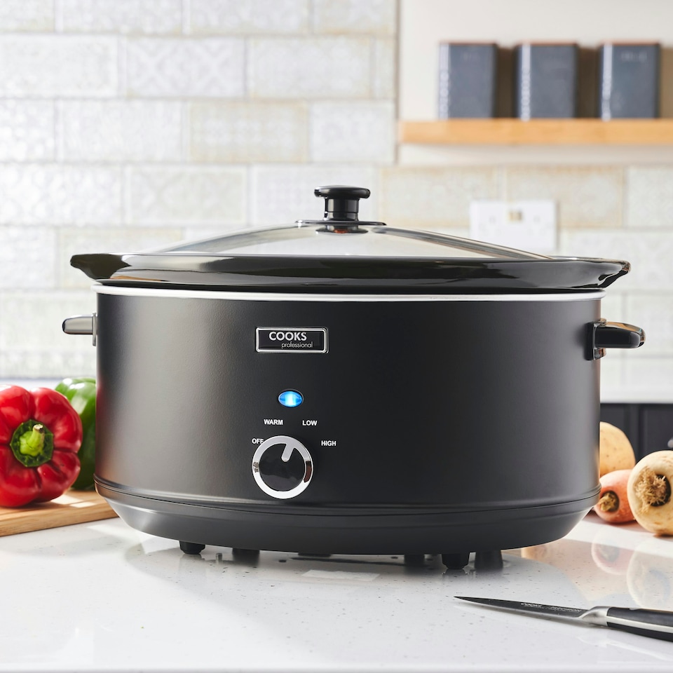 image 1 of Cooks Professional Slow Cooker 6.5 Litre with Dishwasher Safe Bowl, 2 Heat Settings & Keep Warm Function | Black