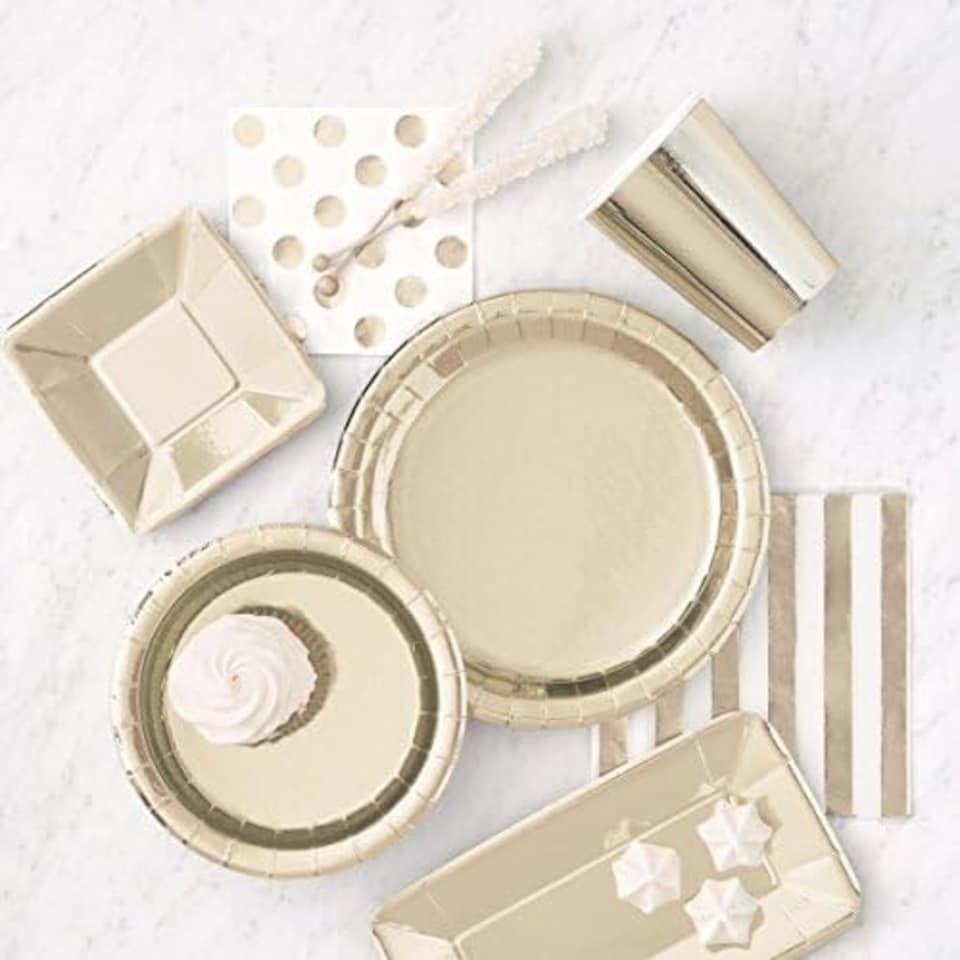 image 1 of Pack of 16 Gold Foil Stripes Stamped Luncheon Napkins