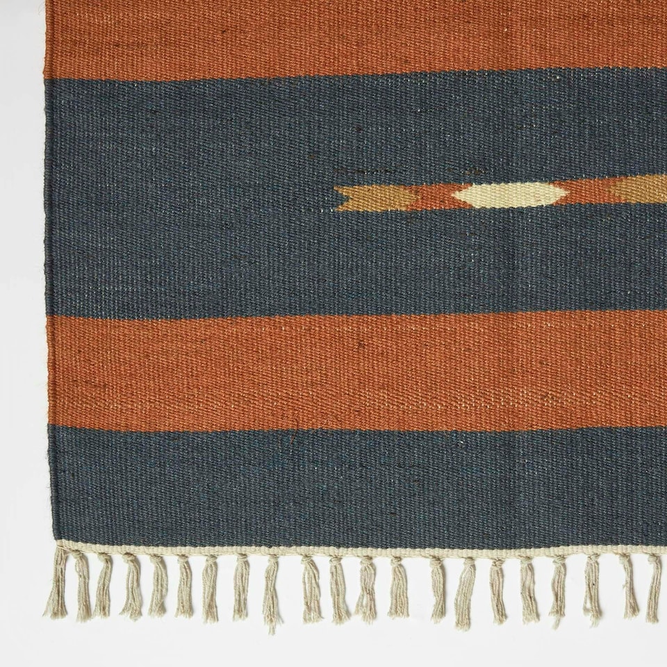 image 1 of Homescapes Lundi Orange and Blue Kilim Runner Cotton and Jute Rug - 80 x 180 cm