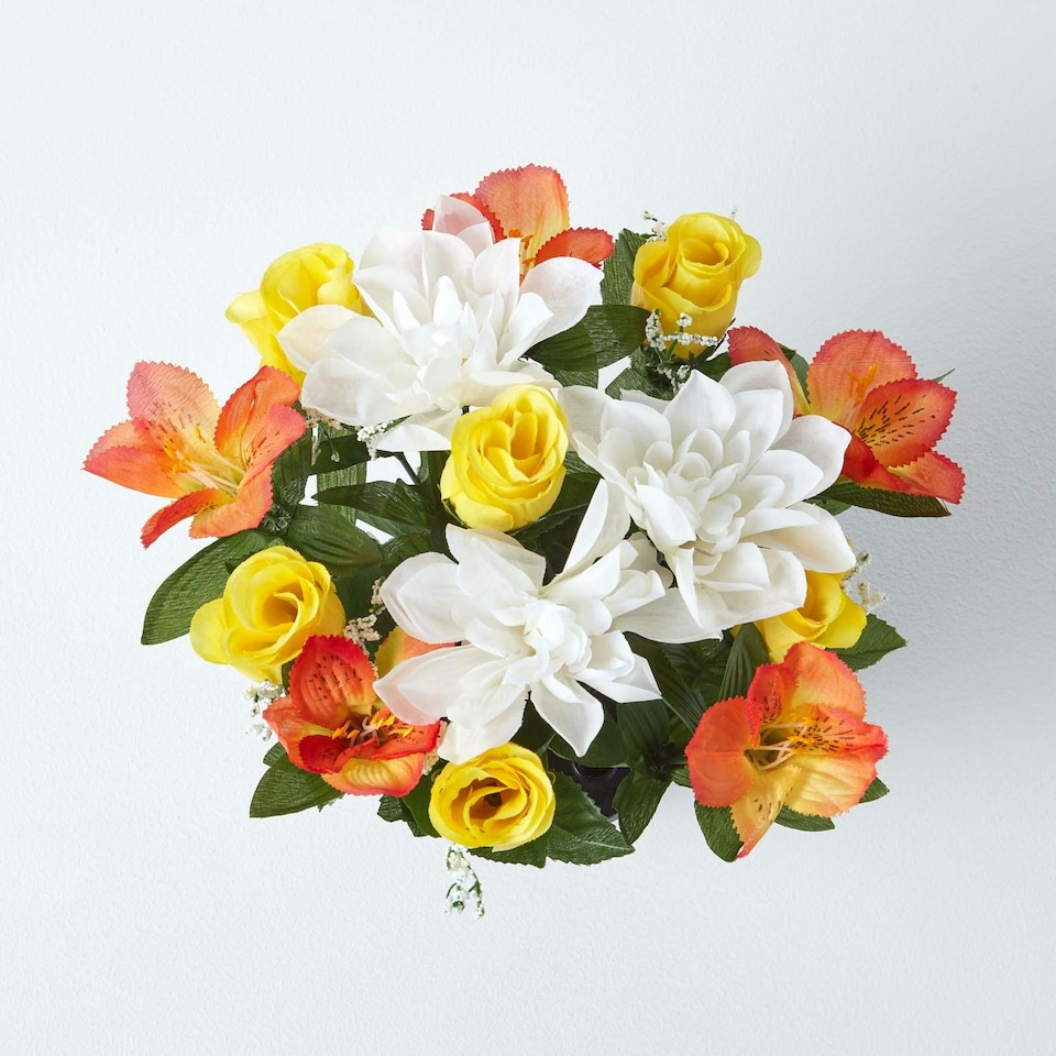 image 1 of Homescapes Set of 2 Purple, Orange & White Roses & Peonies Artificial Flowers in Grave Vases