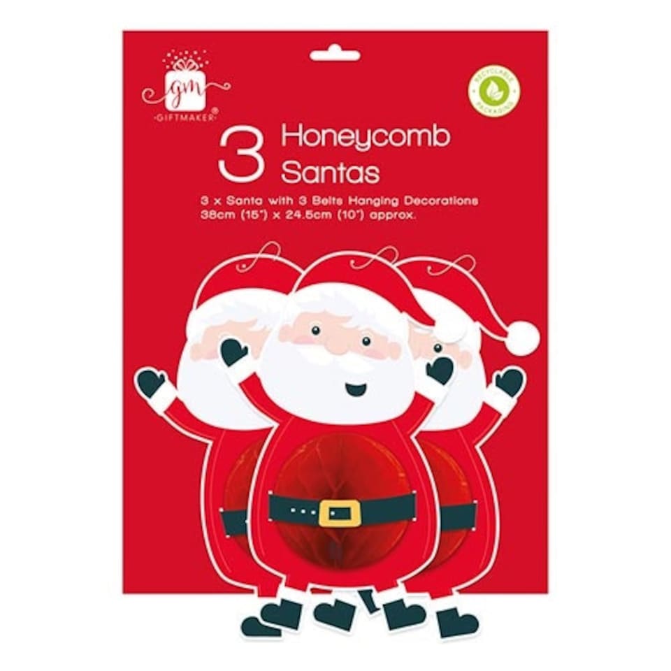 Santa Claus Christmas Honeycomb Paper Hanging Decorations 38cm - Pack of 3