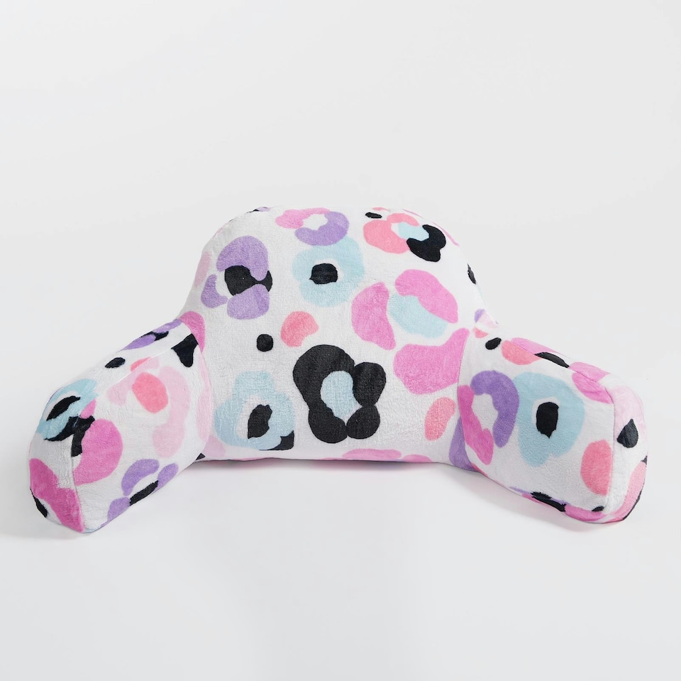 image 1 of OHS Kids Leopard Fleece Bed Reading Cuddle Cushion, 45x40cm - Pink