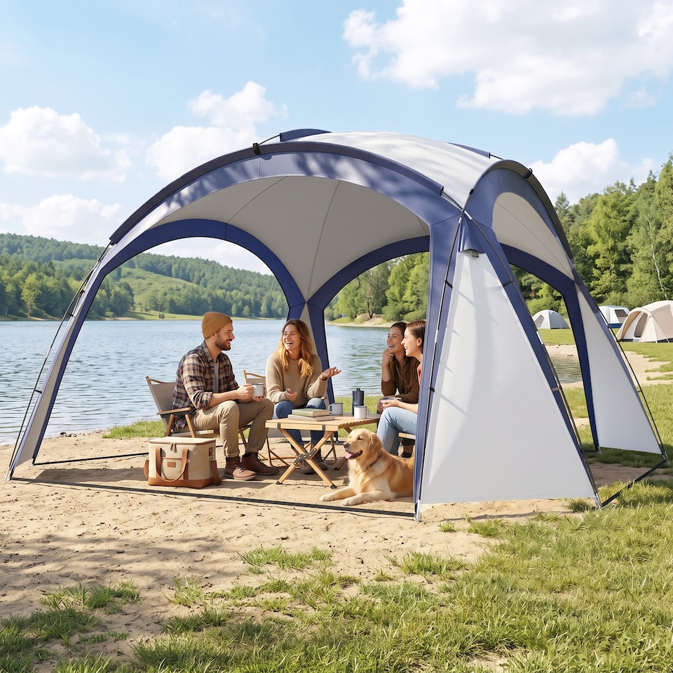 image 1 of Outsunny Outdoor Gazebo Event Dome Shelter Party Tent for Garden Cream and Blue