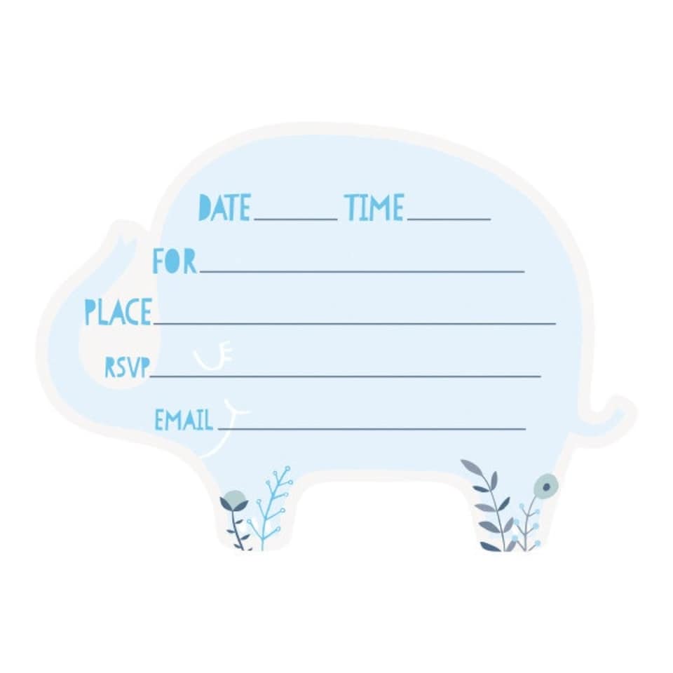 image 1 of Pack of 8 Blue Floral Elephant Invitations