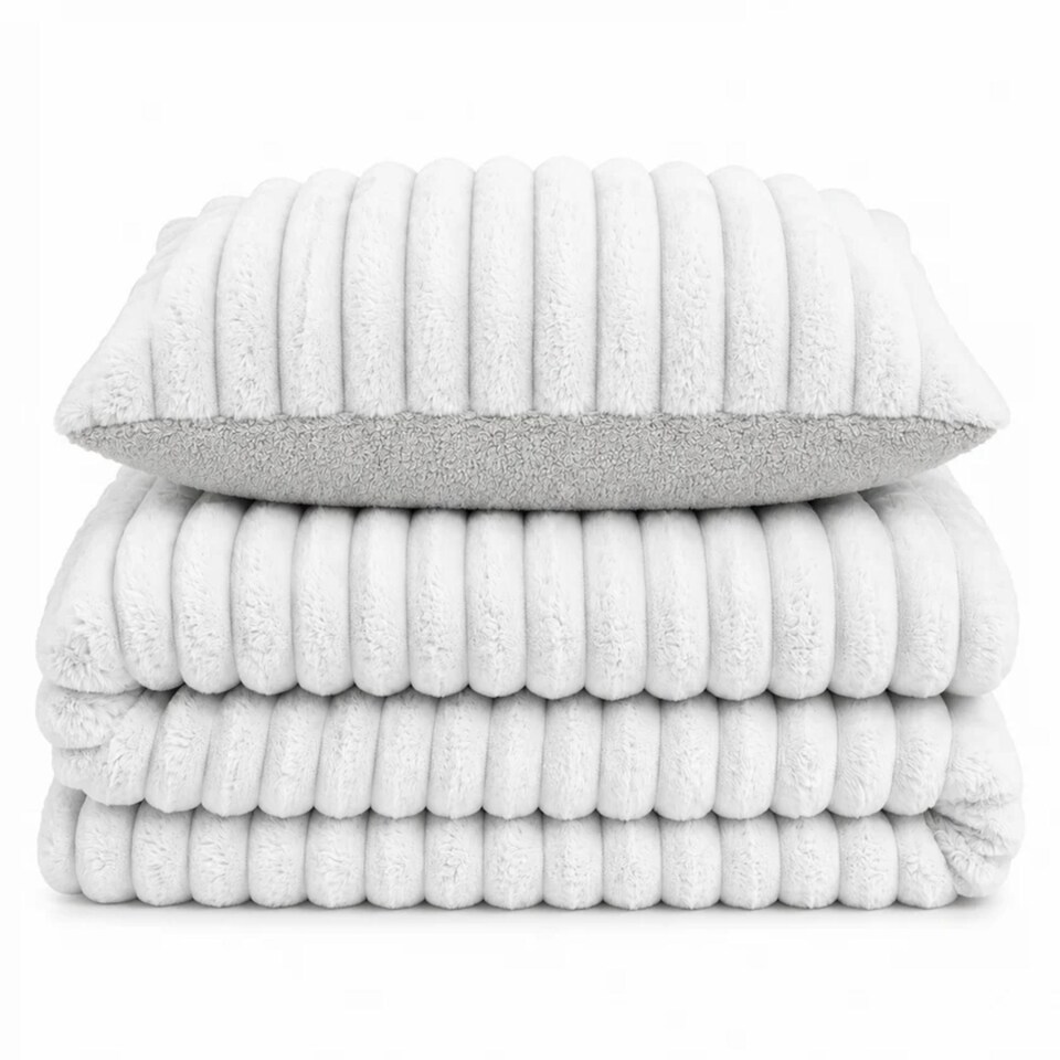 image 1 of Velosso Jumbo Cord Faux Rabbit Fur Duvet Cover and Pillowcase Set