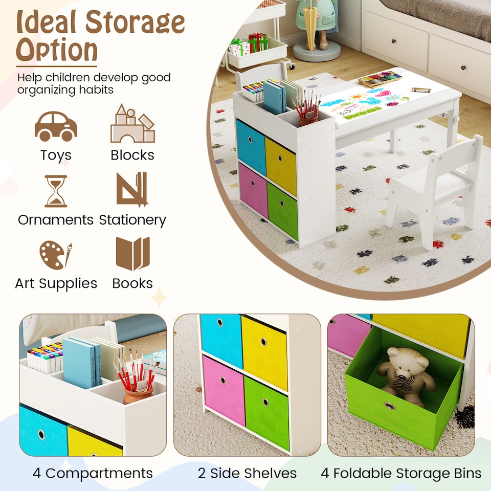 image 1 of COSTWAY Kids Art Table and Chairs Set with 2 Chairs White