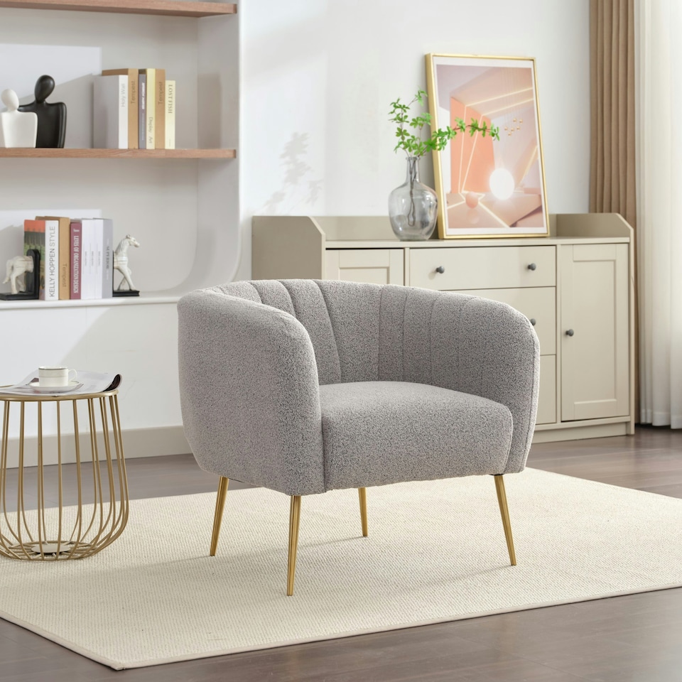 image 1 of Ronan Boucle Fabric Accent Chair - Light Grey
