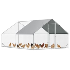 PawHut Walk In Chicken Run Large Galvanized Chicken Coop w/ Cover 3 x 4 x 2m