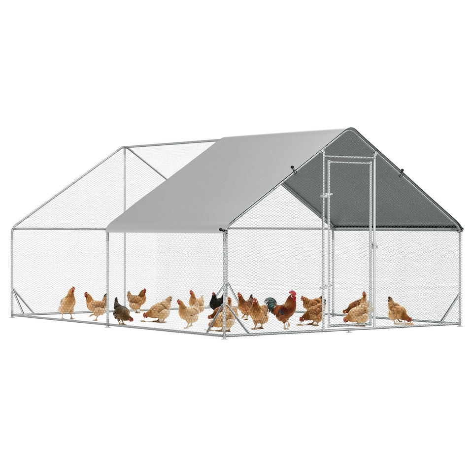 image 1 of PawHut Walk In Chicken Run Large Galvanized Chicken Coop w/ Cover 3 x 4 x 2m