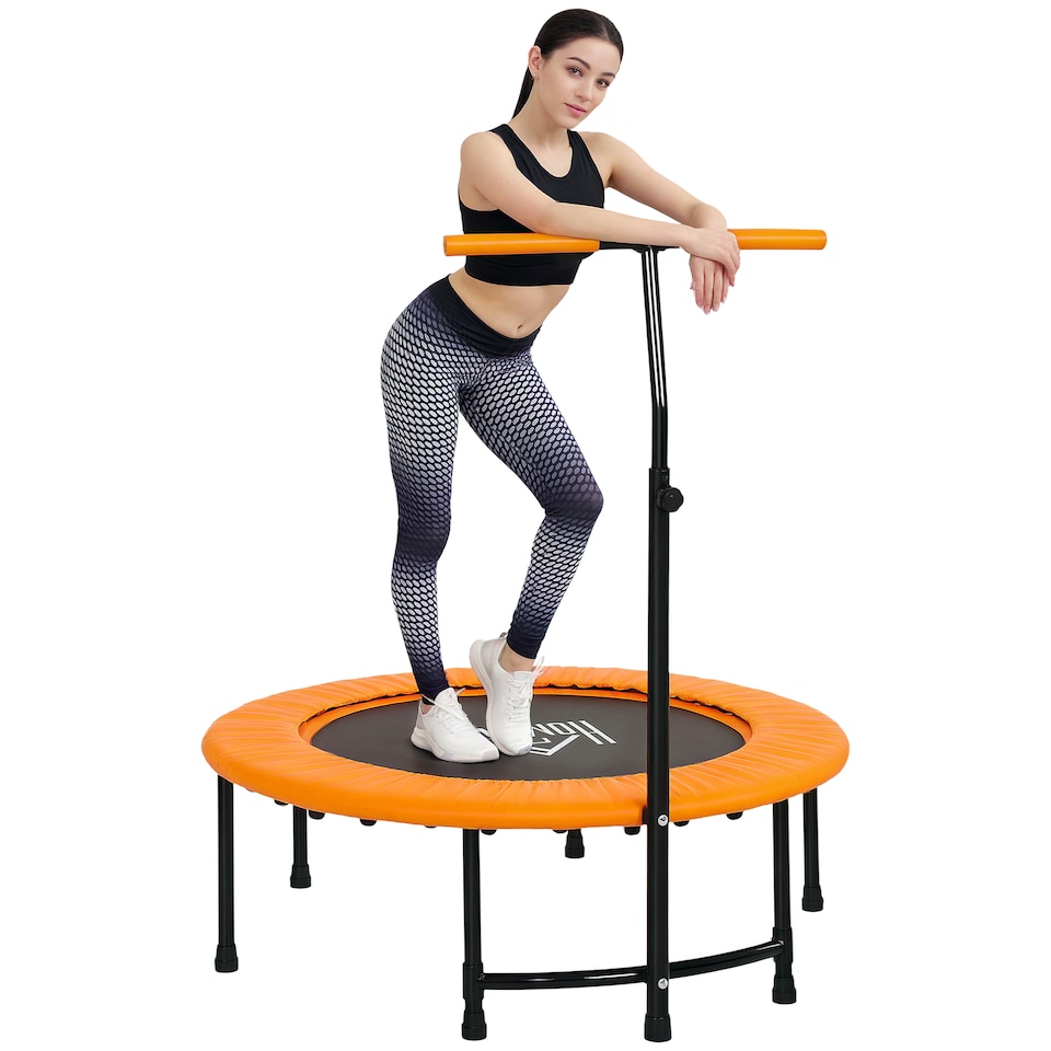 image 1 of HOMCOM Mini Trampoline, Rebounder Jumper w Adjustable Handle, Orange
