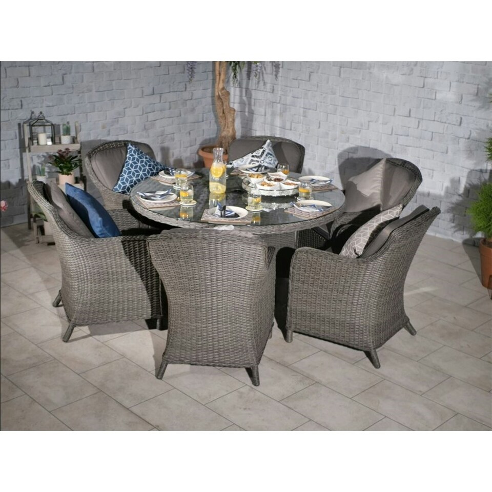 image 1 of 6 Seater Round Caver Dining Set 110cm Round Table With 4 Imperial Chairs Including Cushions