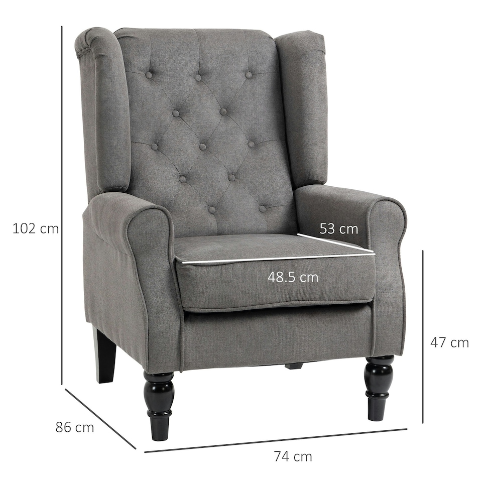 image 1 of HOMCOM Accent Armchair Home Furniture Tufted Club Wood Fabric, Dark Grey