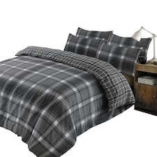 OHS Aspen Flannelette Tartan Check Reversible Thermal Duvet Cover and Pillowcase Set, Super King - Grey