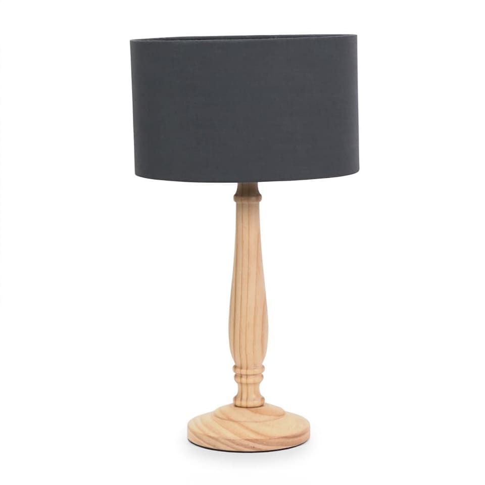 image 1 of ValueLights Victoria Light Wood Table Lamp Charcoal Shade | Brown | Charcoal