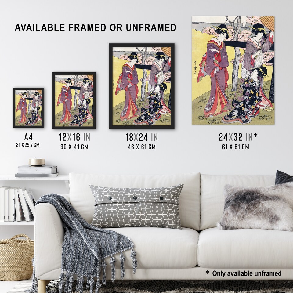 image 1 of Cherry Blossom Viewing Gotenyama Vintage Wall Art Print Kitagawa 24x32"