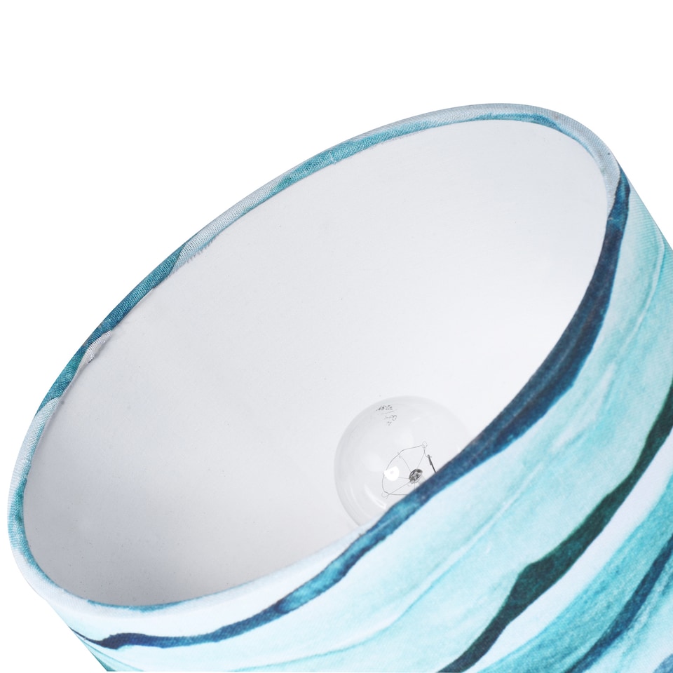 image 1 of Sea Waves Drum Lamp Shade in Teal Duck Egg and Navy Blue - 25cm Linen Fabric | Blue