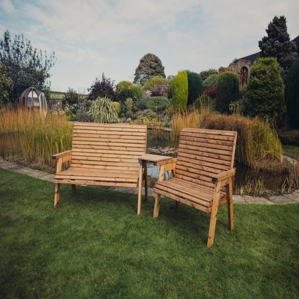 image 1 of Valley 5 Seat Set 1X2B 1X3B Angled Tray - Timber - L100 x W215 x H95 cm - Garden Furniture - Fully Assembled