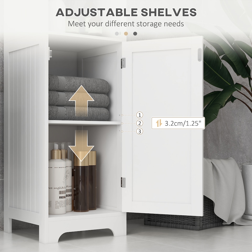 image 1 of HOMCOM Freestanding Bathroom Tall Cabinet with Adjustable Shelf, White