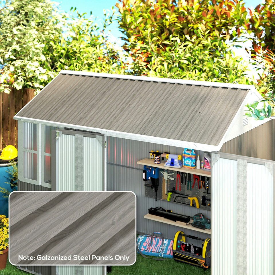 image 1 of Outsunny Pack of 12 Metal Roofing Sheets for Greenhouse, Grey Wood Effect Grey