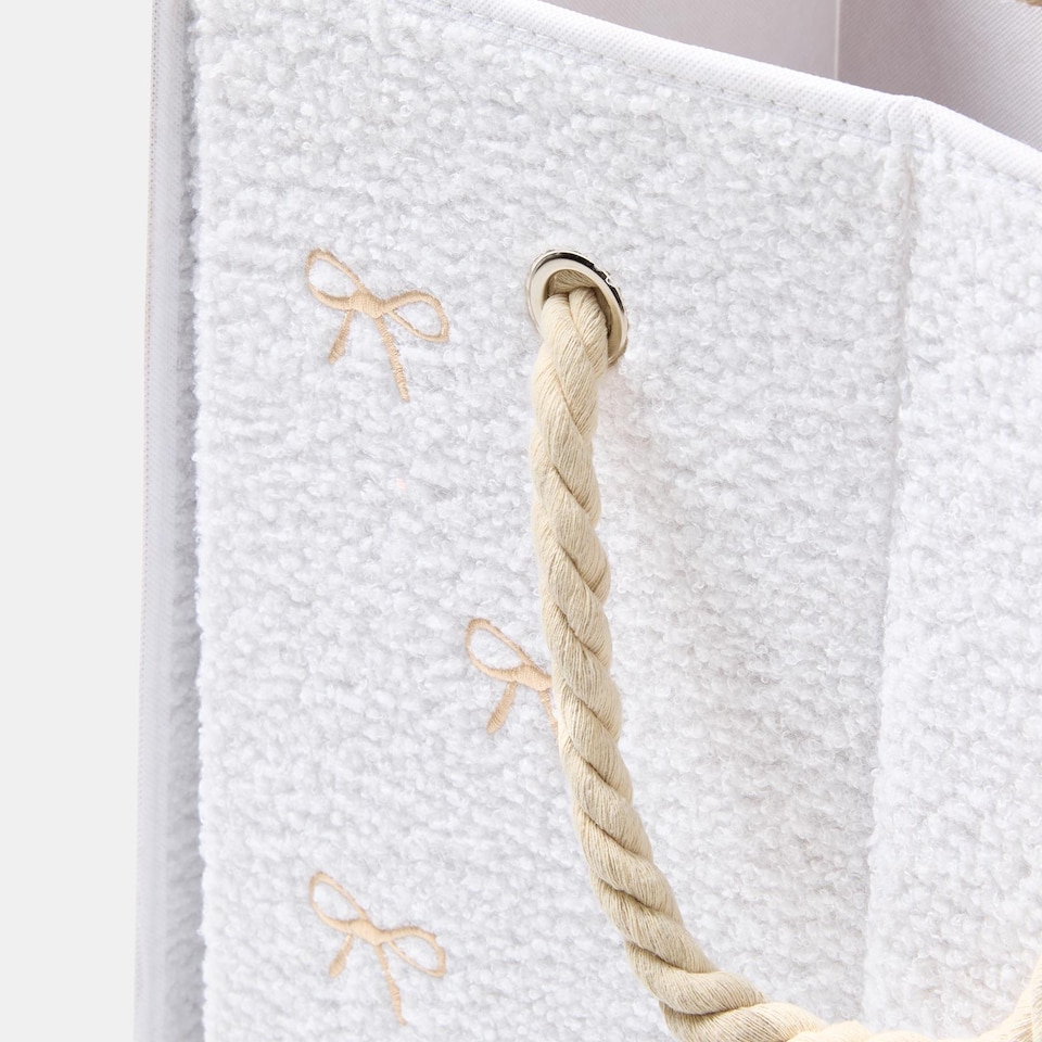 image 1 of OHS Bow Print Boucle Laundry Basket Folding Hamper Bag with Lid