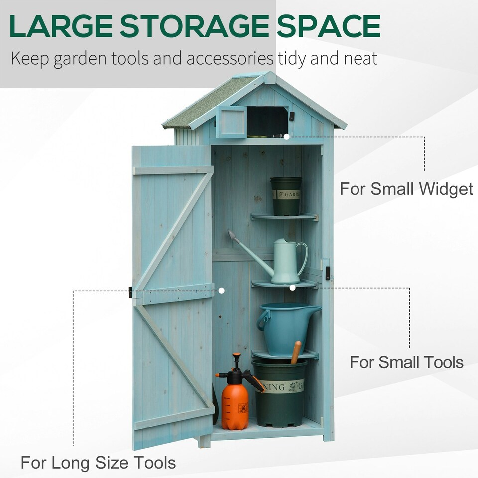 image 1 of Outsunny Wooden Garden Storage Shed Tool Storage Box, 77 x 54 x 179 cm, Blue