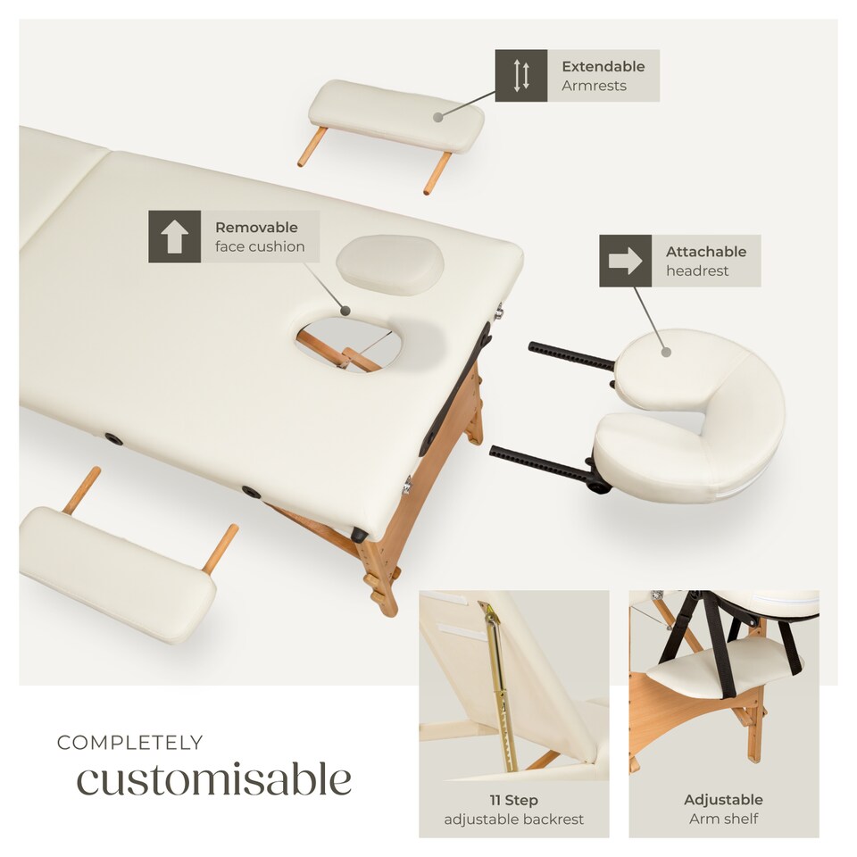 image 1 of Massage Table Daniel - 3-zones, carry bag, head and armrests, 5 cm thick padding | Cream | beige | 1