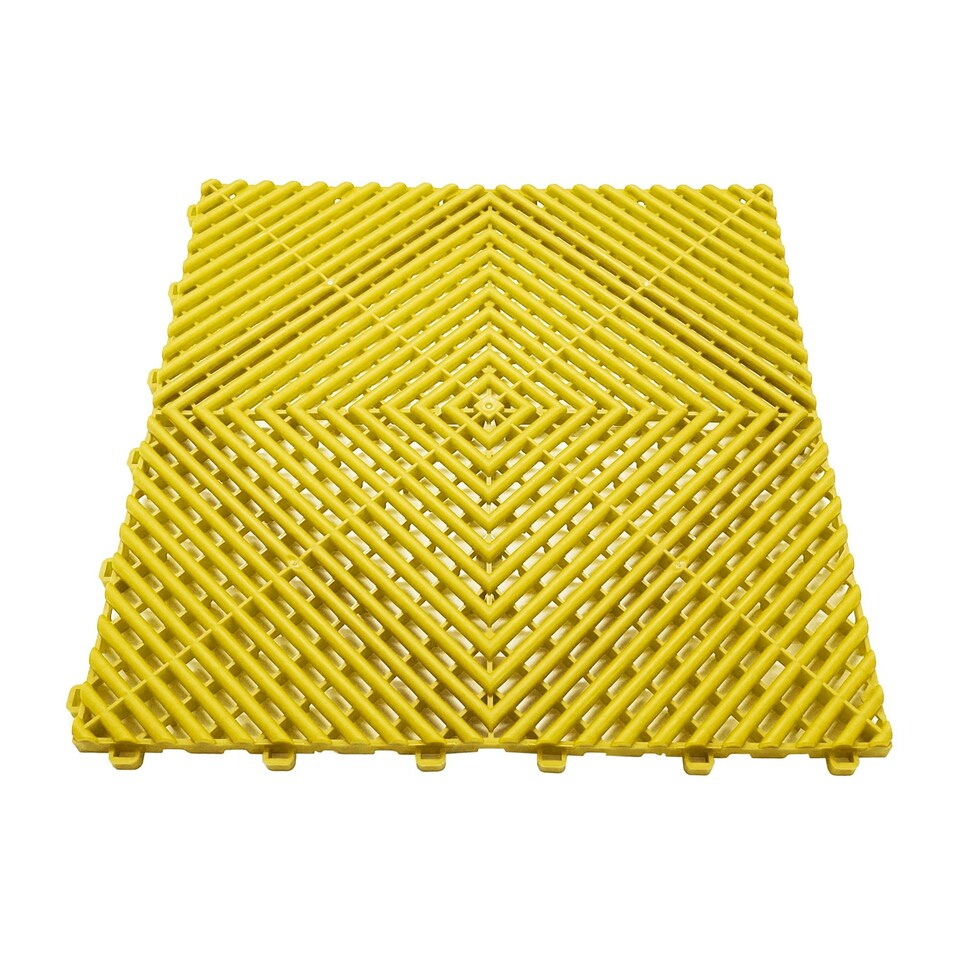 image 1 of Modular Interlocking Ribbed Vented Garage Floor Tiles - Yellow