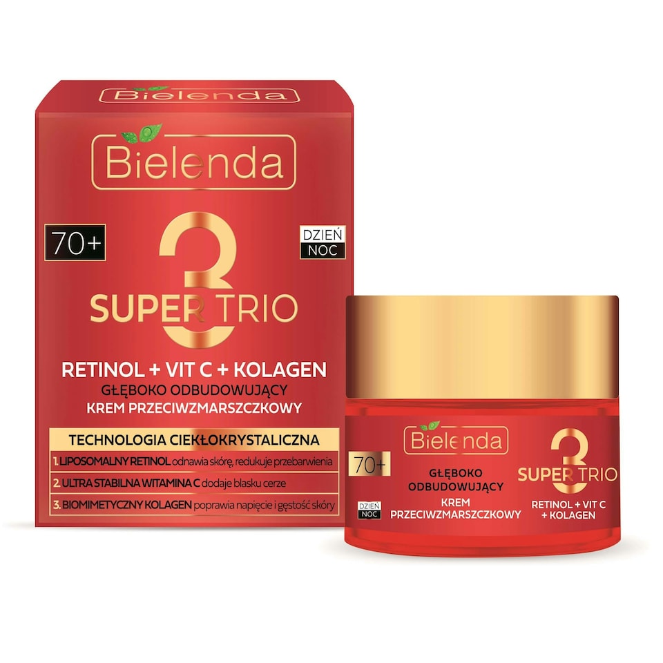 image 1 of Bielenda Super Trio Retinol + Vit C + Collagen Deeply Rebuilding Anti-Wrinkle 70+ Cream 50ml