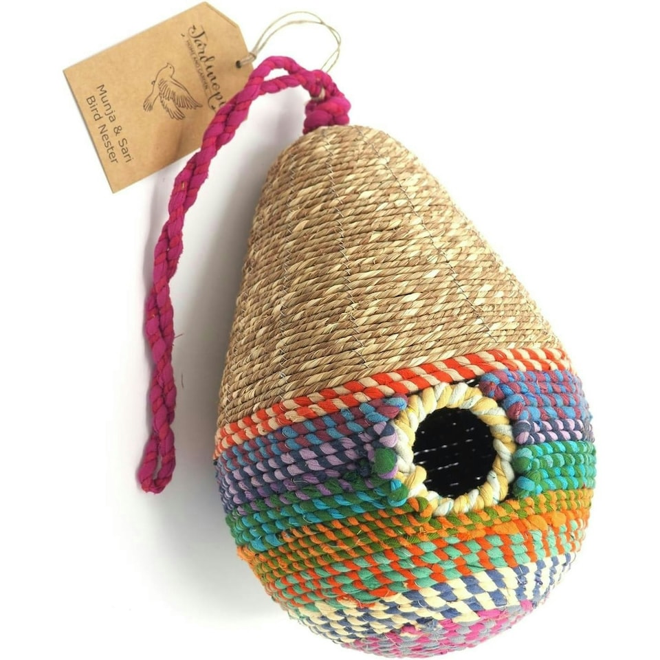 image 1 of Munja & Sari Pear Shaped Jute Bird Box Nester Multi