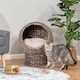 image 7 of PawHut Wicker Cat House, Raised Cat Bed with Cushion, 42 x 33 x 52cm, Dark Brown