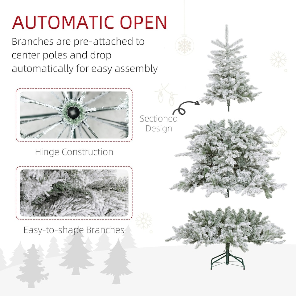 image 1 of HOMCOM 6 Ft Artificial Christmas Tree with Realistic Snow Branches, LED Lights